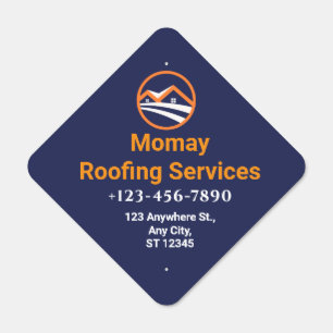Blue Gold White Roofing Contractor Metal Sign