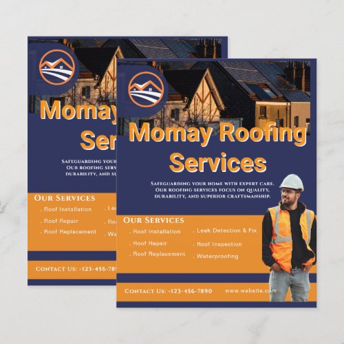 Blue Gold White Roofing Contractor Paper Sheet
