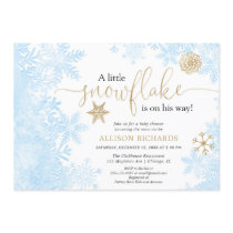 Blue gold white snowflake winter boy baby shower invitation