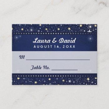 Blue Gold & White Stars Wedding Seating Cards by juliea2010 at Zazzle