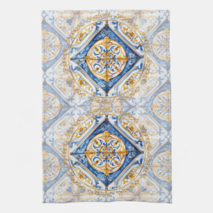 Blue Gold & White Talavera Azulejo Tile Look Kitchen Towel
