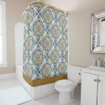Blue Gold White Vietri Talavera Azulejo look Tile Shower Curtain