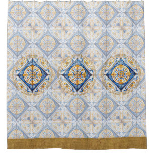Blue Gold White Vietri Talavera Azulejo lookTile Shower Curtain