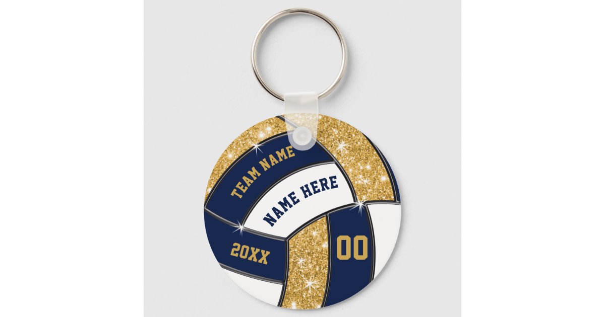 Blue, Gold, White Volleyball Gifts BULK or Buy One Keychain Zazzle