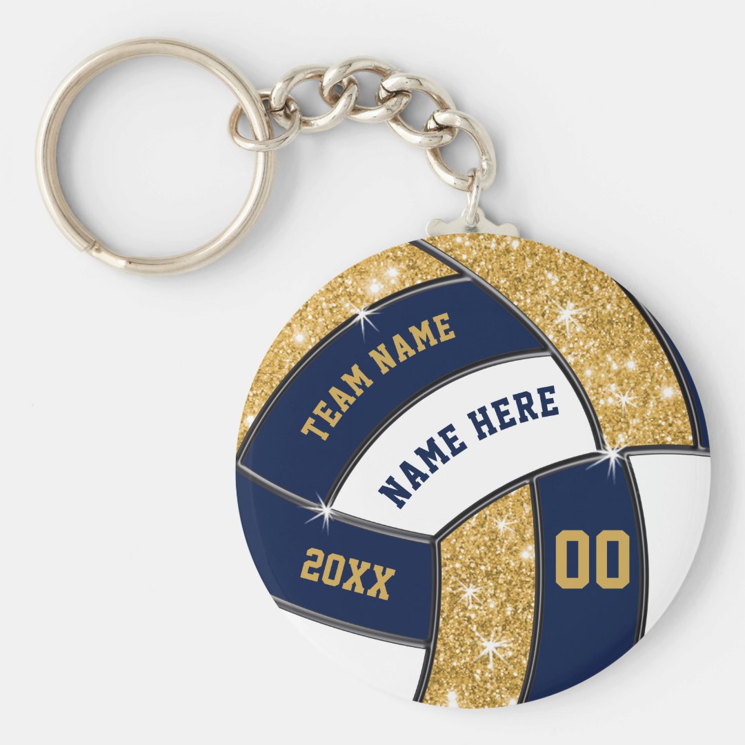 Blue, Gold, White Volleyball Gifts BULK or Buy One Keychain Zazzle