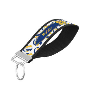 blue gold white volleyballs athlete name wrist keychain