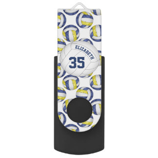 blue gold white volleyballs pattern girls flash drive
