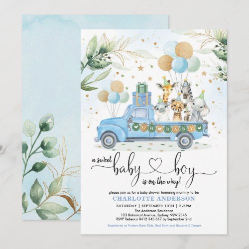 Blue Gold Wild Jungle Animal Sweet Baby Boy Shower