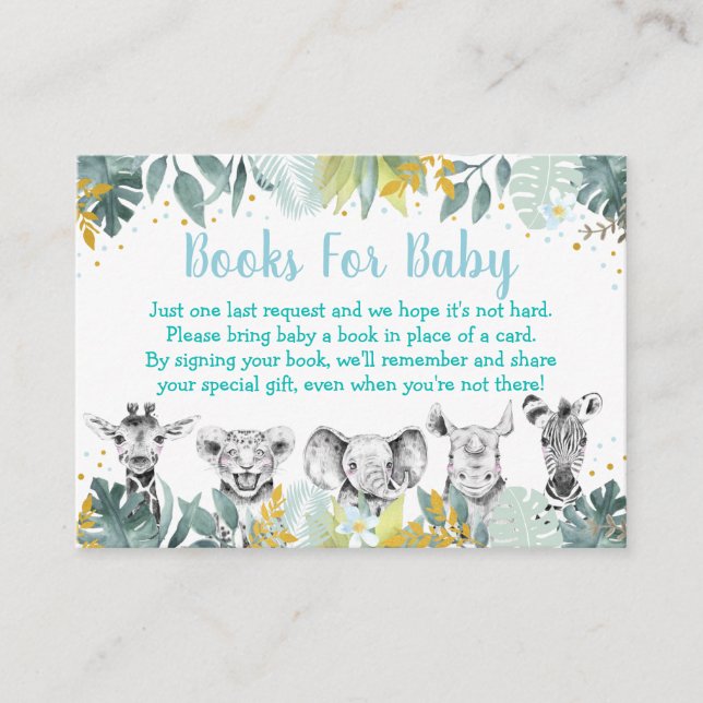 Blue Gold Wild One Safari Baby Shower Book Request Enclosure Card (Front)