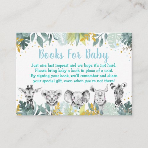 Blue Gold Wild One Safari Baby Shower Book Request Enclosure Card