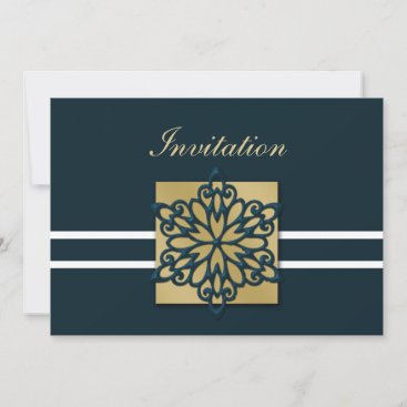 blue gold winter wedding Invitation cards