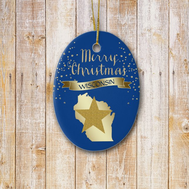 Blue Gold Wisconsin Star Ceramic Ornament (Creator Uploaded)