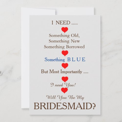 Blue  Gold with  Heart Will You Be my Bridesmaid Invitation