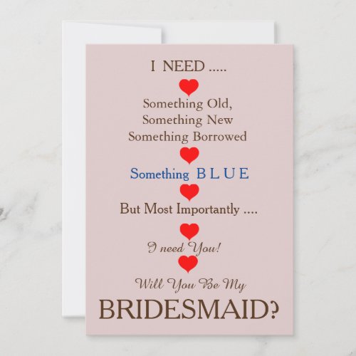 Blue  Gold with  Heart Will You Be my Bridesmaid  Invitation