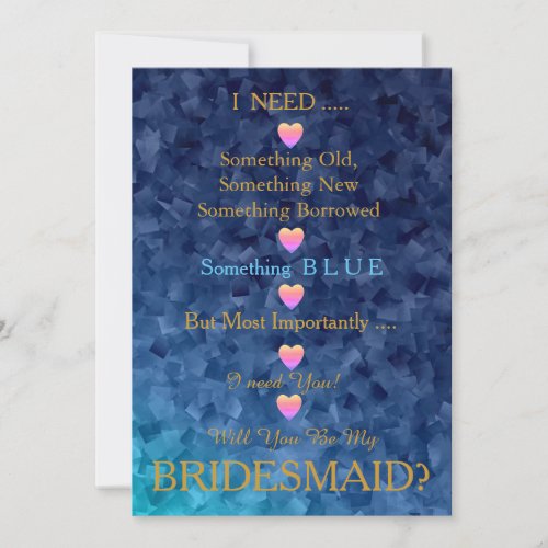 Blue  Gold with Heart Will You Be my Bridesmaid Invitation