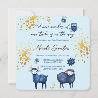 Blue Gold Woodland Baby Shower Save The Date