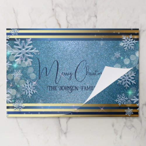 Blue Gold Xmas Winter Wonderland Paper Placemat