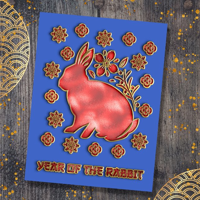 Blue Gold Year Of The Rabbit 2023 Chinese New Year Holiday Postcard (Creator Uploaded)