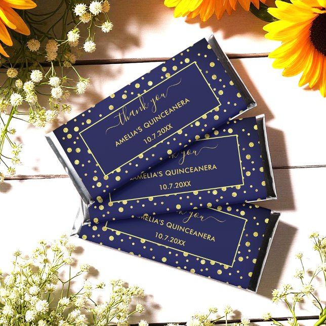 Blue Gold Yellow Birthday Quinceanera   Hershey Bar Favors (Creator Uploaded)