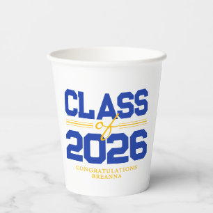 Blue & Gold Yellow Class of Year Graduation Paper Cups