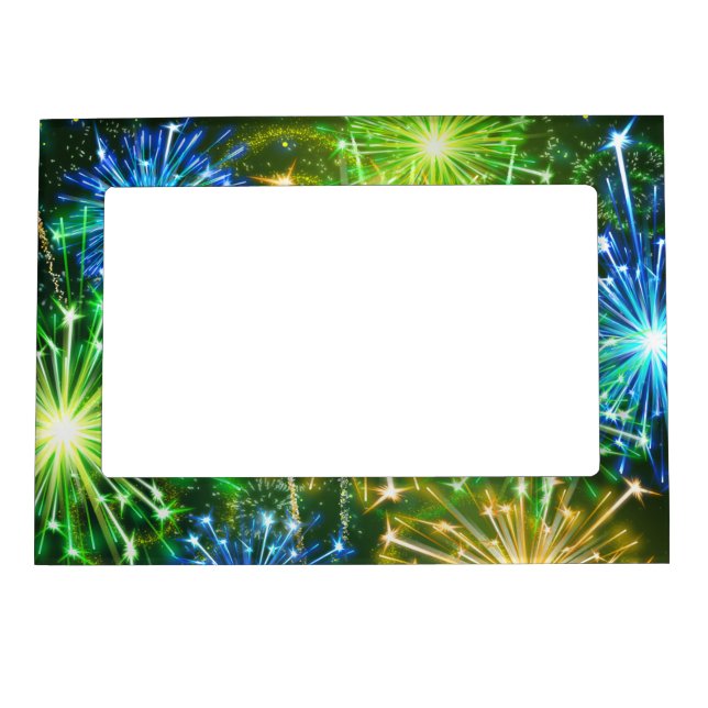 blue Gold yellow fireworks Magnetic Frame (Front)