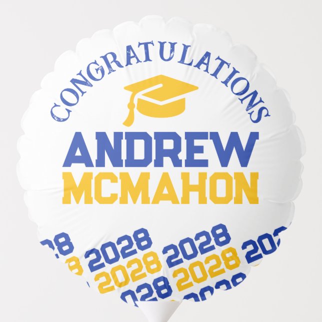 Blue & Gold Yellow Graduation Centerpiece Balloon (Back)