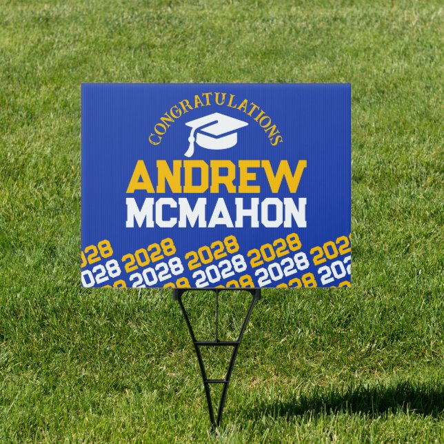Blue & Gold Yellow Graduation Party Yard Sign (Insitu)