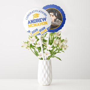 Blue & Gold Yellow Graduation Photo Centerpiece Balloon
