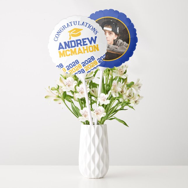 Blue & Gold Yellow Graduation Photo Centerpiece Balloon (Creator Uploaded)
