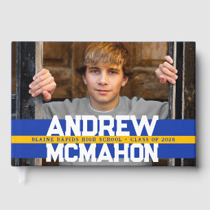 Blue & Gold Yellow Photo Graduation Personalized Guest Book
