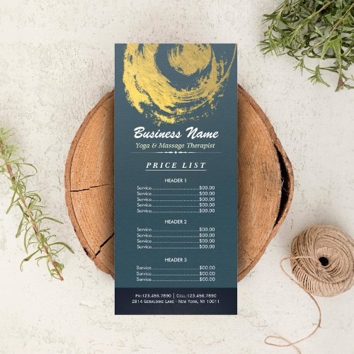Blue Gold Yoga Massage Therapy ZEN Sign Price List Rack Card