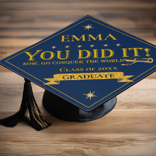 Blue Gold You Did It Quote Class 2026 Graduation Cap Topper