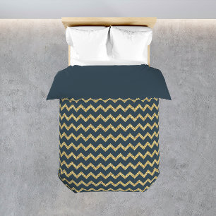 Blue Gold Zig Zag Pattern Elegant Bedroom Decor Duvet Cover
