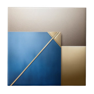 Blue, golden and white geometric pattern ceramic tile