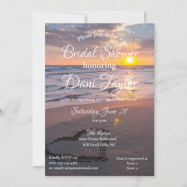 Blue & Golden Beach Sunset Bridal Shower Invitation (Front)