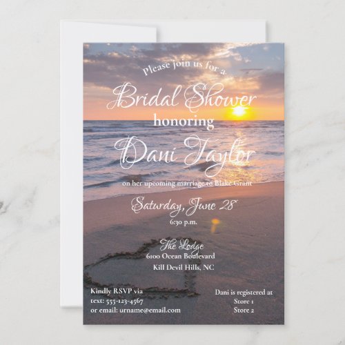 Blue  Golden Beach Sunset Bridal Shower Invitation