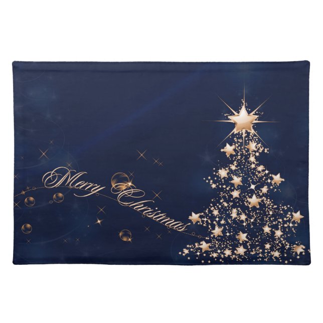 Blue Golden Christmas 2 Cloth Placemat (Front)