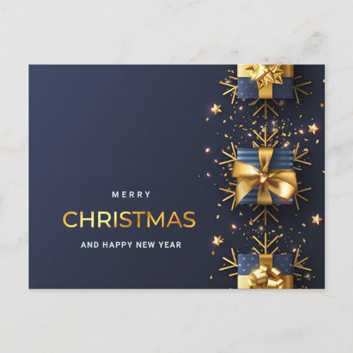 Blue Golden Christmas Ornament Corporate Greeting  Postcard