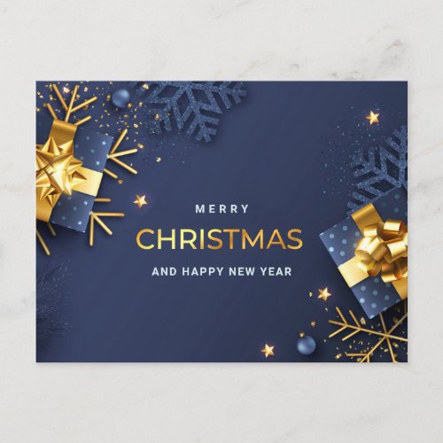 Blue Golden Christmas Ornament Corporate Greeting  Postcard