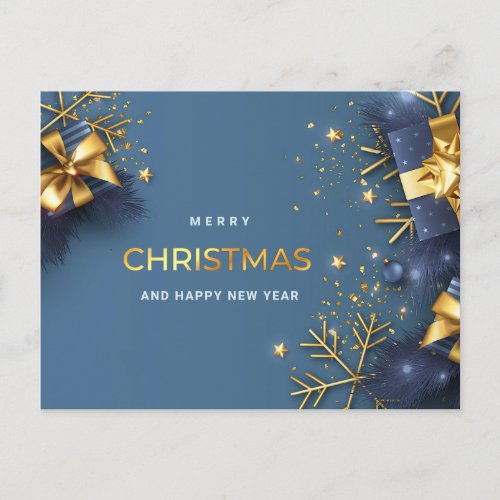 Blue Golden Christmas Ornament Corporate Greeting  Postcard