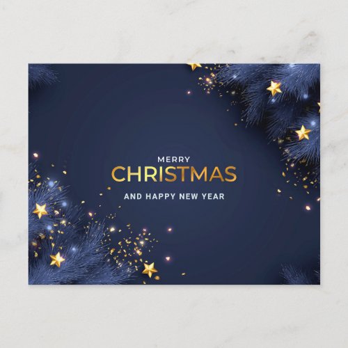 Blue Golden Christmas Ornament Corporate Greeting Postcard
