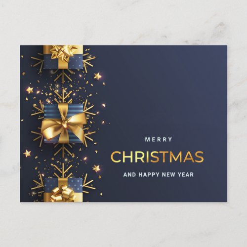 Blue Golden Christmas Ornament Corporate Greeting  Postcard