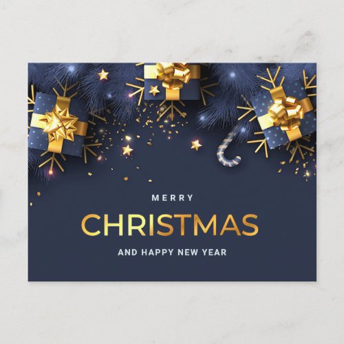 Blue Golden Christmas Ornament Corporate Greeting  Postcard