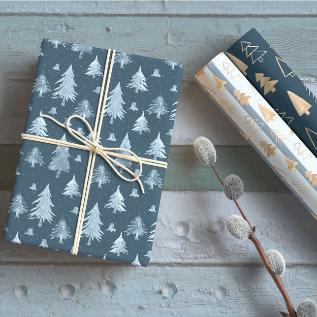 Blue Golden Christmas Tree Holiday  Wrapping Paper Sheets (Creator Uploaded)