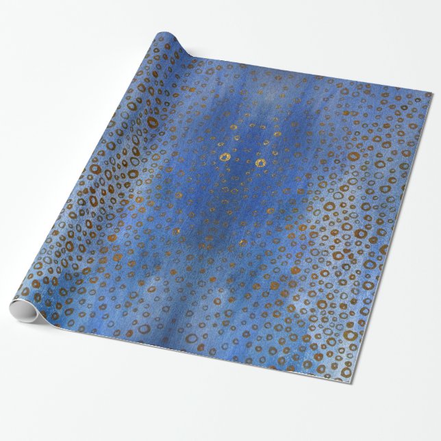 Blue Golden Circles  Wrapping Paper (Unrolled)