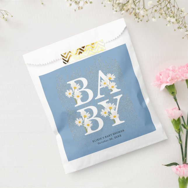 Blue Golden Daisy Glitter Glow Baby Shower Favor Bag (Sealed)