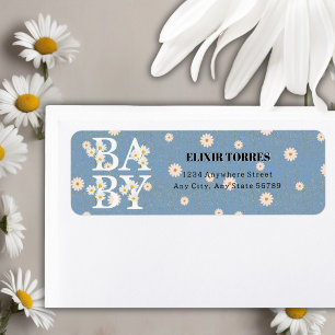 Blue Golden Daisy Glitter Glow Baby Shower Label