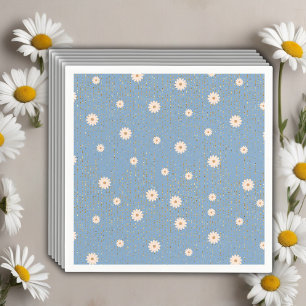 Blue Golden Daisy Glitter Glow Baby Shower Napkins