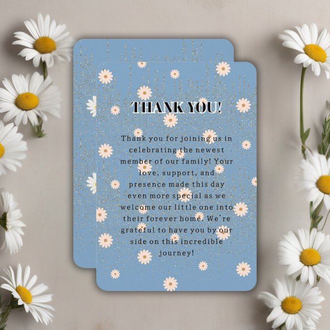 Blue Golden Daisy Glitter Glow Baby Shower Thank You Card (Creator Uploaded)