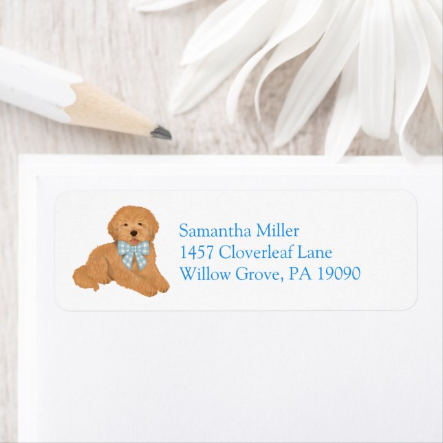 Blue Golden Doodle Puppy Return Address Label (Insitu)